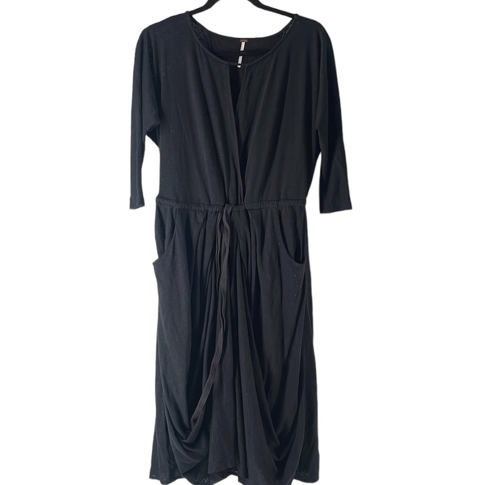 Free People Easy Squeeze Black Linen Blend dress dark academia lagenlook sz xs - Picture 4 of 8